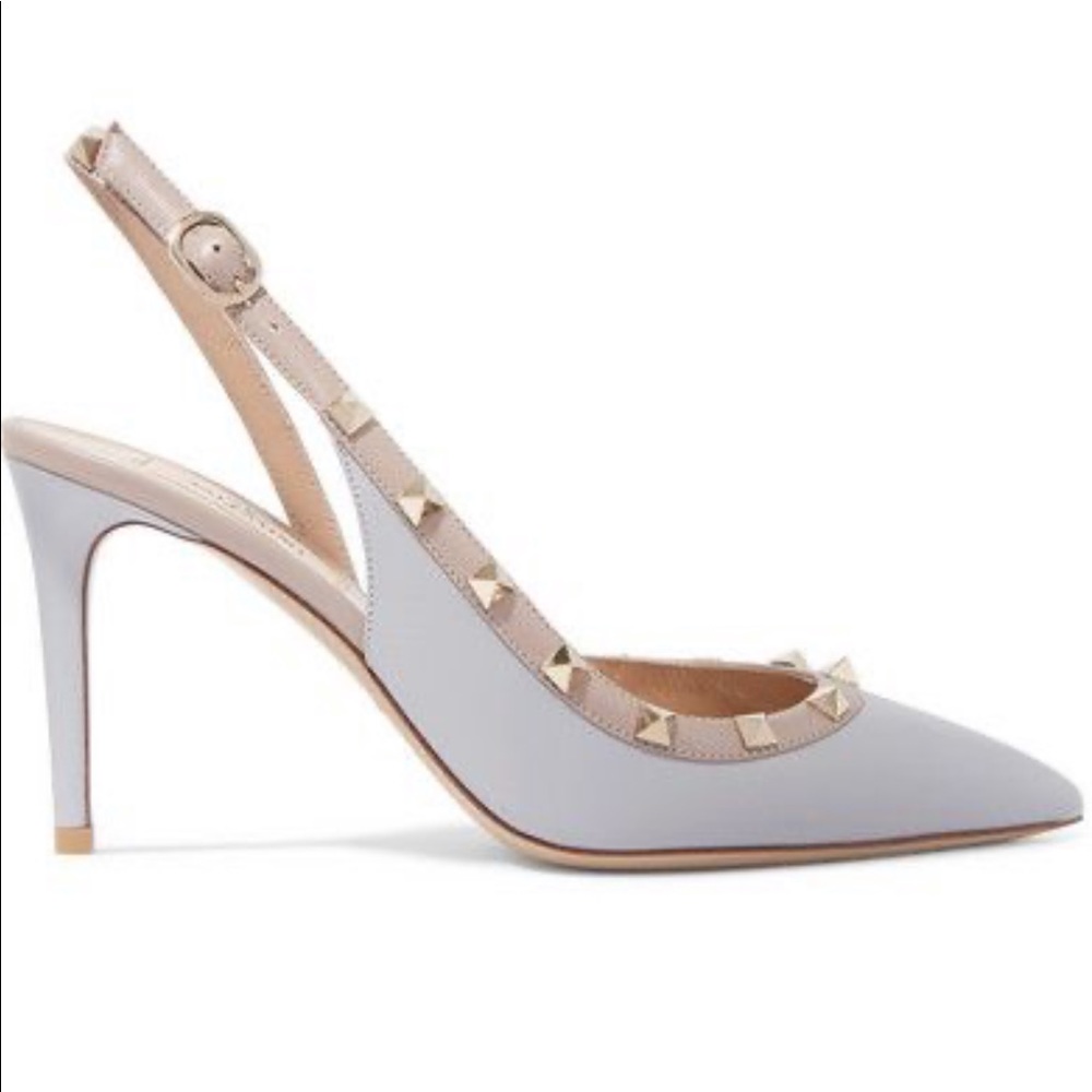 Valentino Garavani Rockstud Gray Slingback Pumps